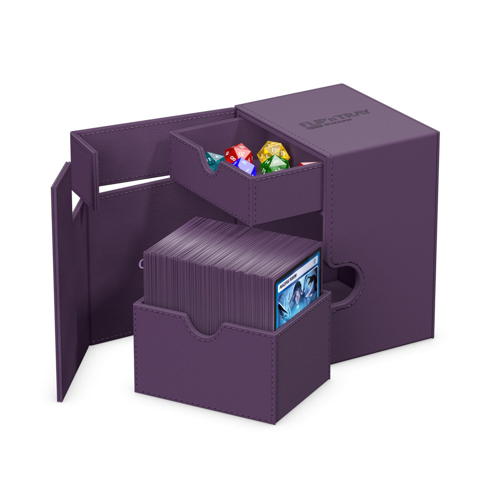 Ultimate Guard Flip'n'Tray 133+ purple magnetic closure ensures secure transport.
