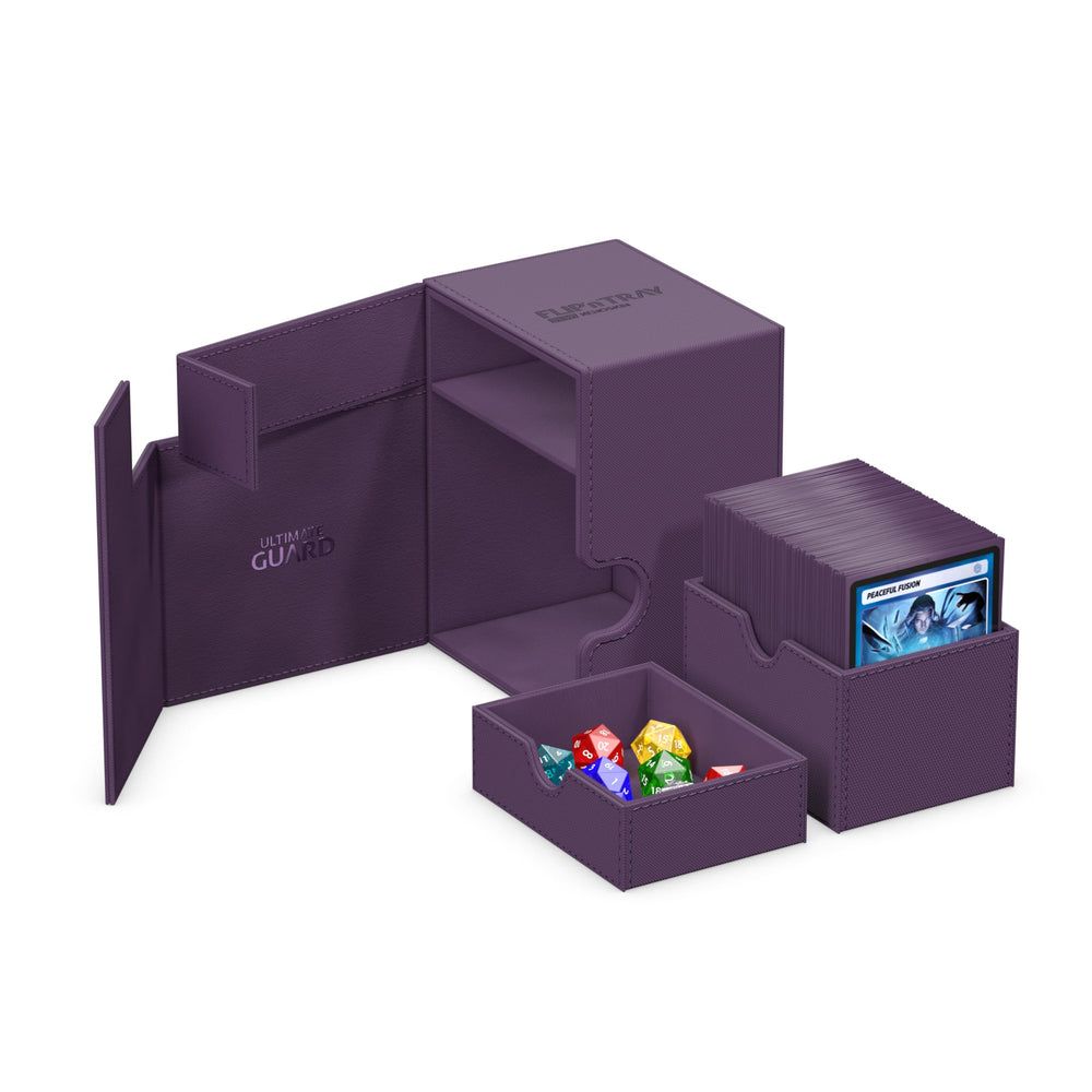 Ultimate Guard Flip'n'Tray 133+ purple microfiber lining protects cards.