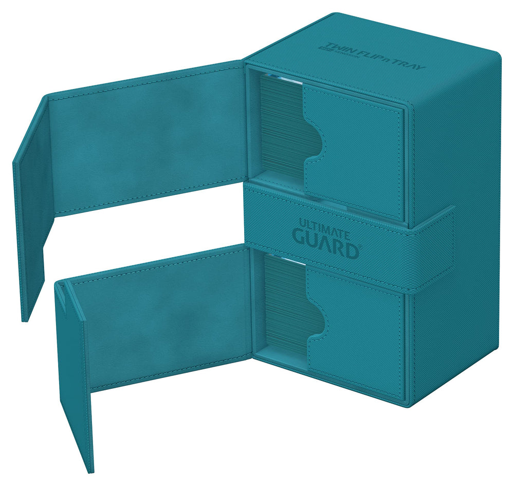 Ultimate Guard Twin Flip'n'Tray 160+ petrol microfiber lining protects cards from scratches