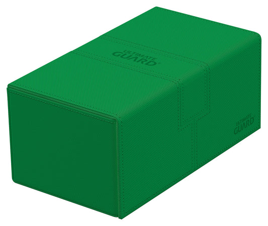 Ultimate Guard Twin Flip'n'Tray 200+ exterior green view for organized card storage.