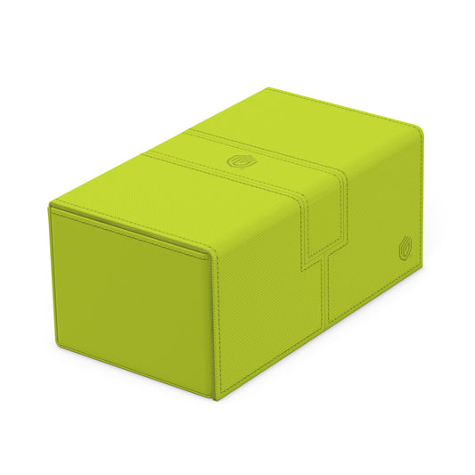 Ultimate Guard Twin Flip'n'Tray 200+ Xenoskin Lime, front view, durable travel-ready case.