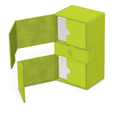 Ultimate Guard Twin Flip'n'Tray 200+ Xenoskin Lime, removable trays for flexibility.