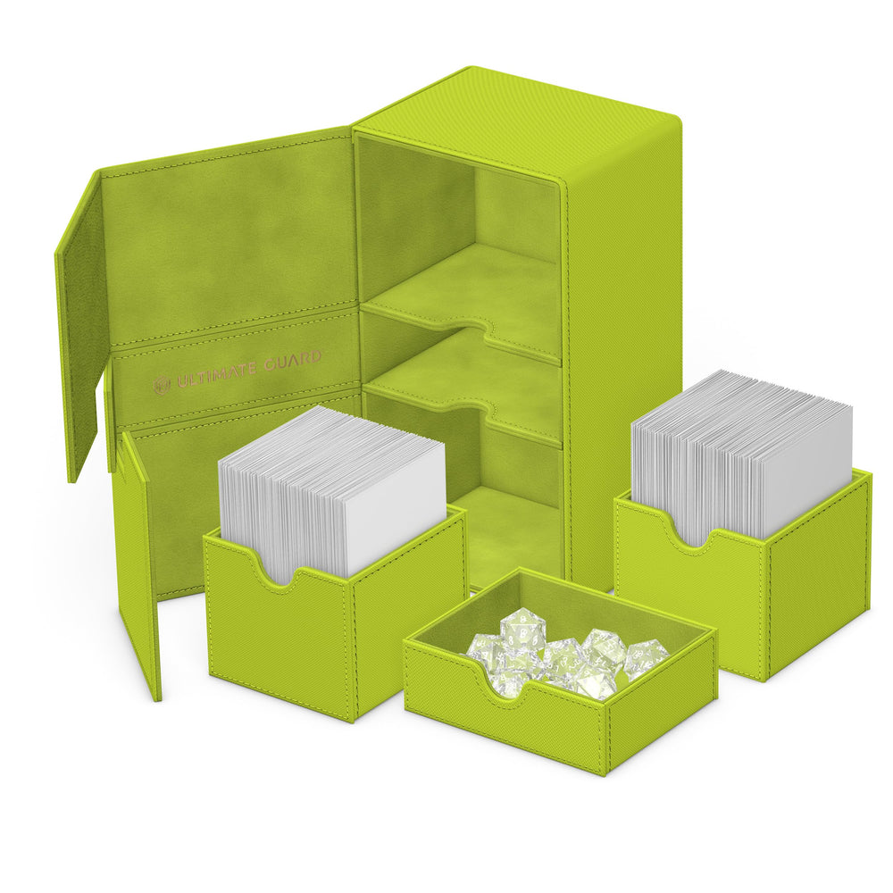 Ultimate Guard Twin Flip'n'Tray 200+ Xenoskin Lime, fits 200 double-sleeved cards.