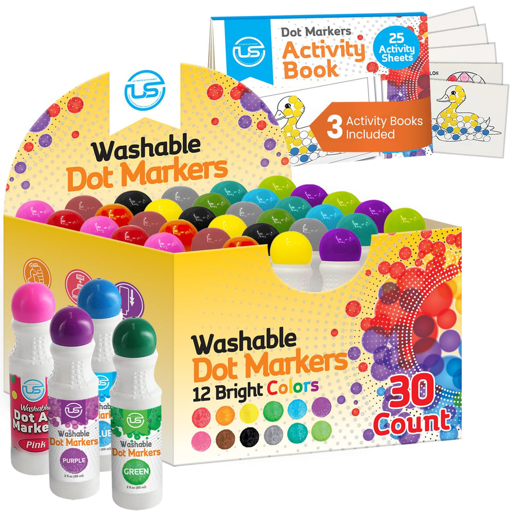Ultimate Stationery dot markers with activity books foster creativity and motor skills.