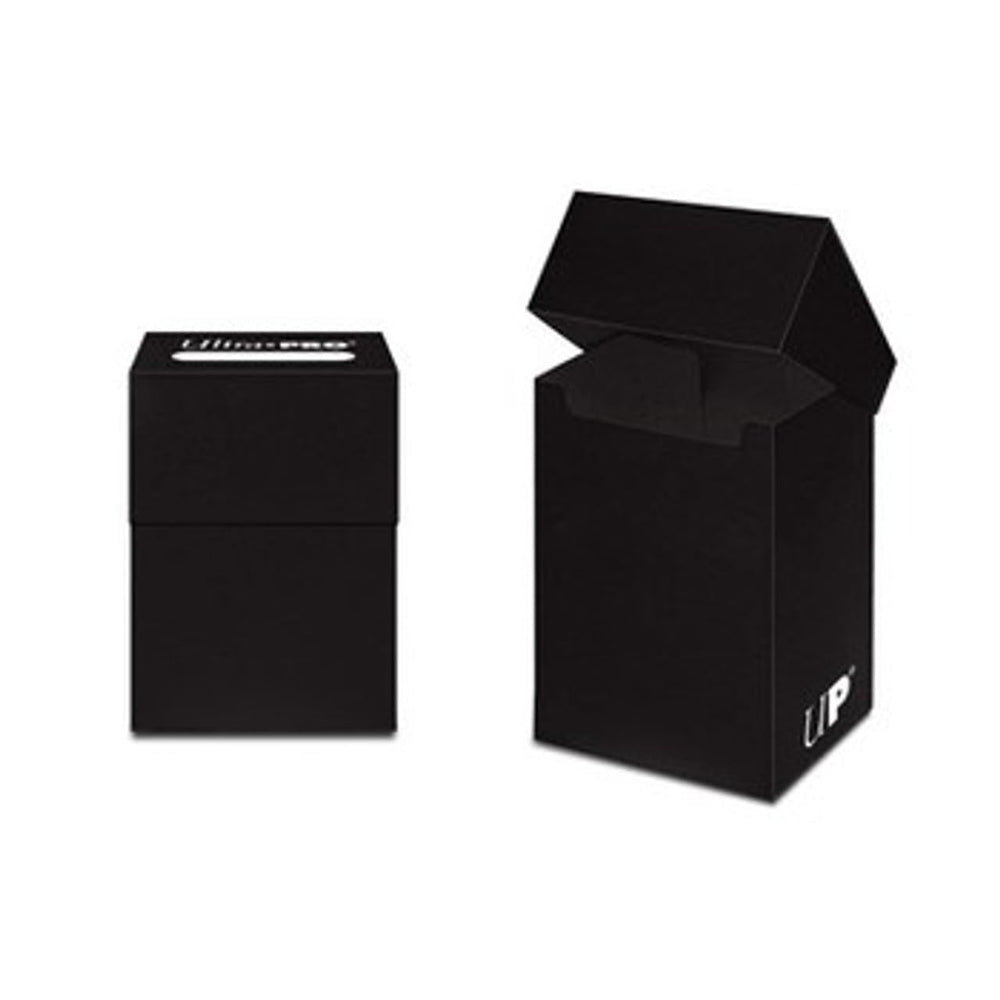 Ultra Pro black deck box showing labeling stripe for organized decks.