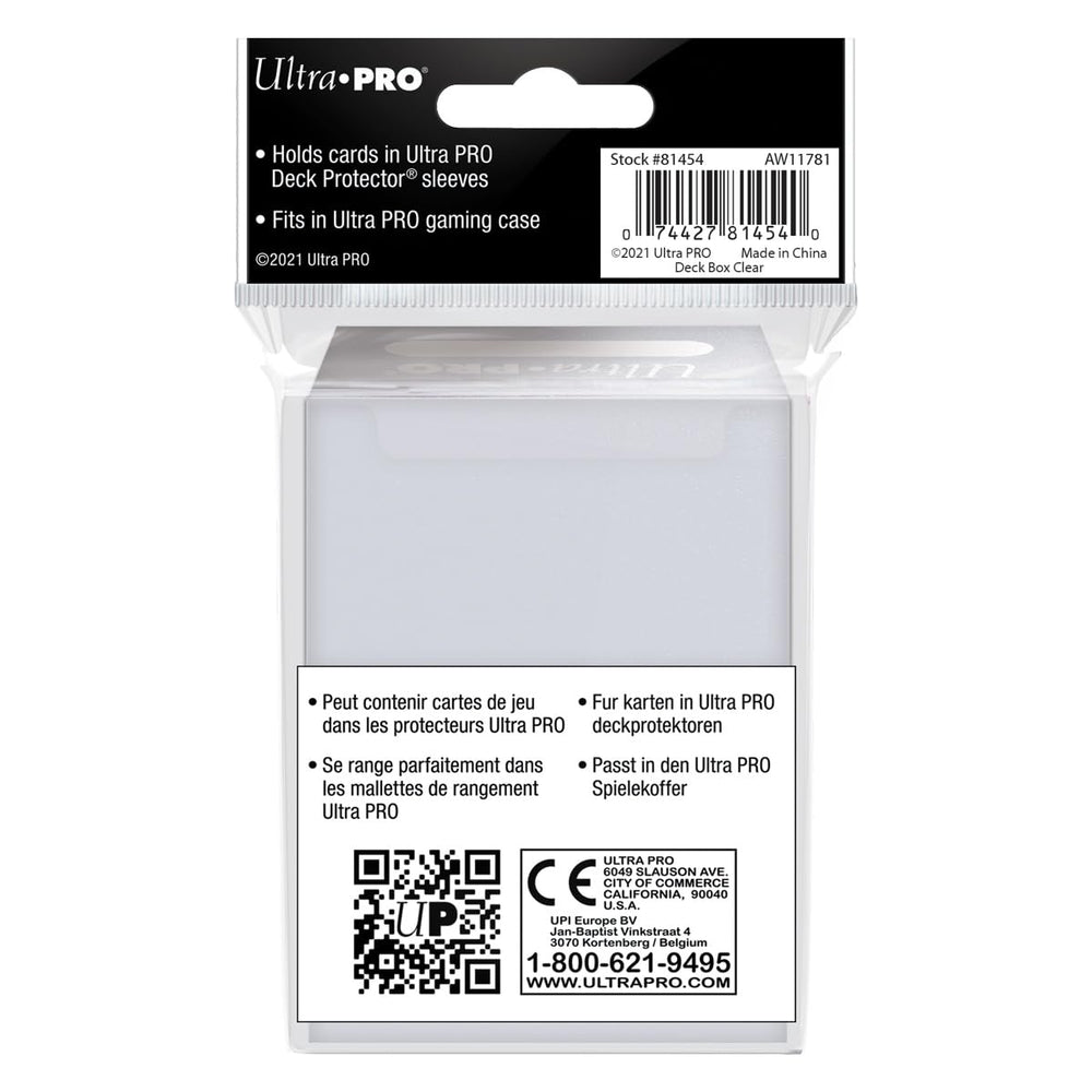 Ultra PRO 80-card deck box clear lid-open, easy access for quick deck setup.
