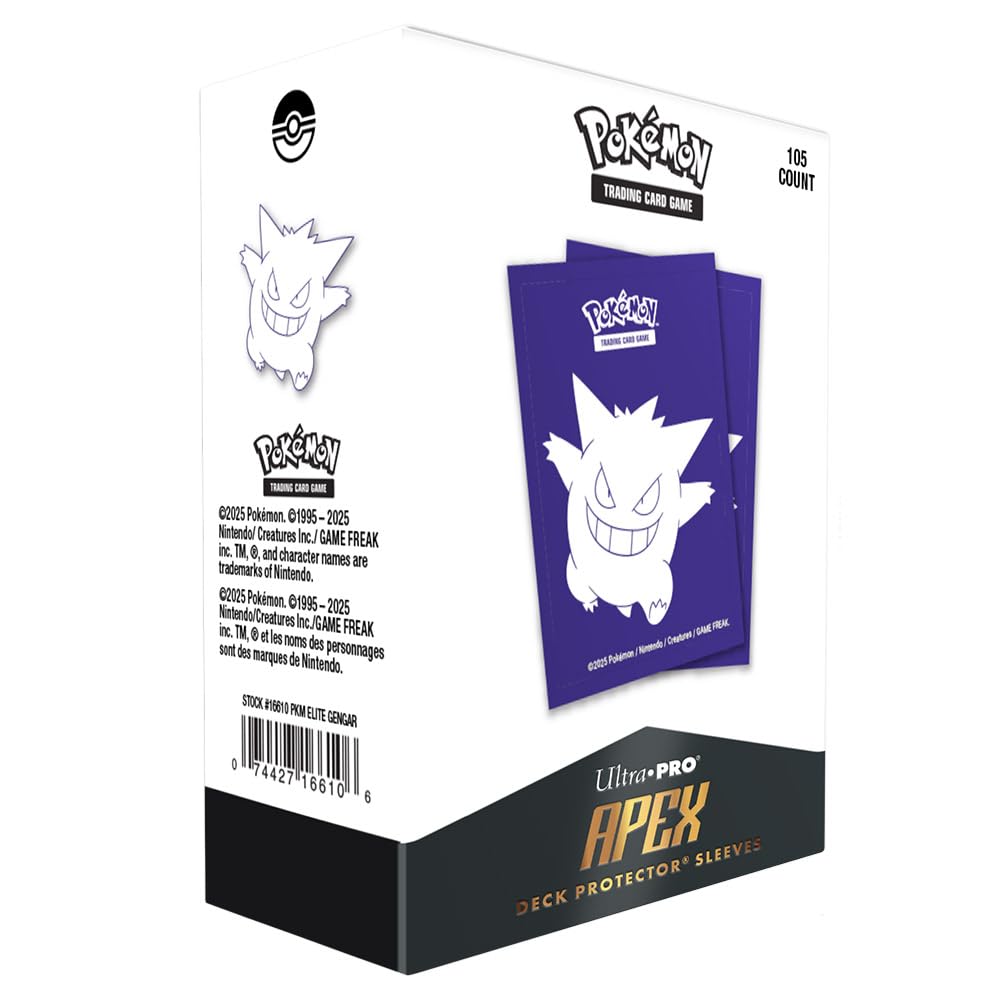 Ultra PRO Apex Gengar sleeves gloss-front showcase foil Pokemon cards with shine.