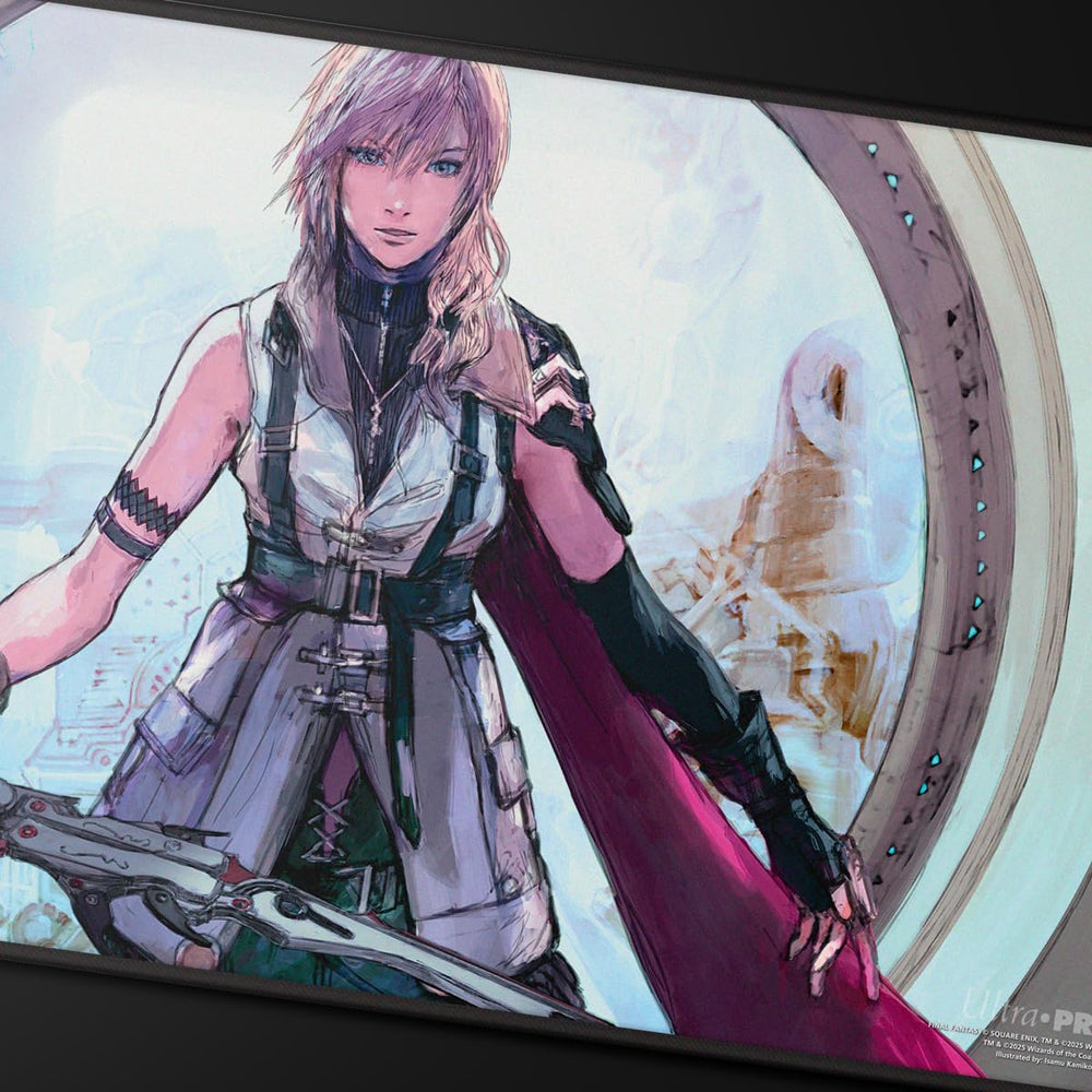 Ultra PRO black stitched edge playmat detail shows premium finish