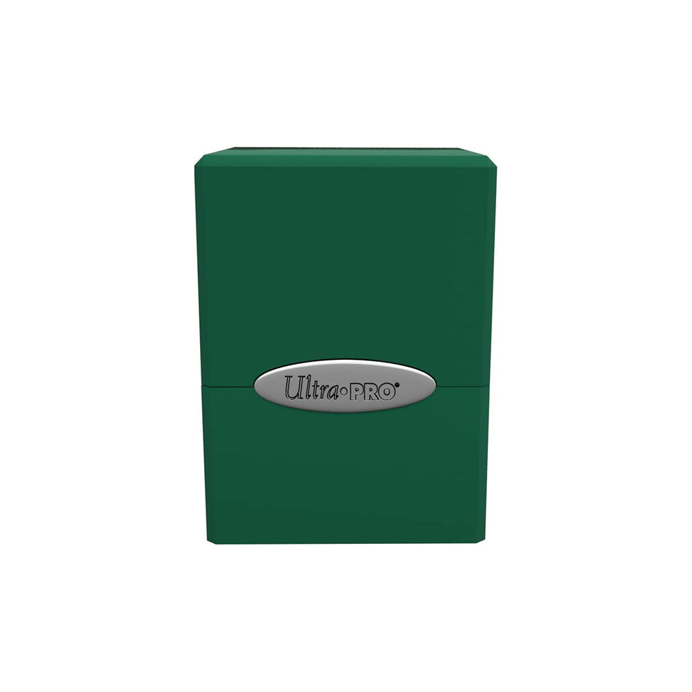 Ultra PRO Satin Cube Deck Box Forest Green front view, compact protection for 100+ cards.