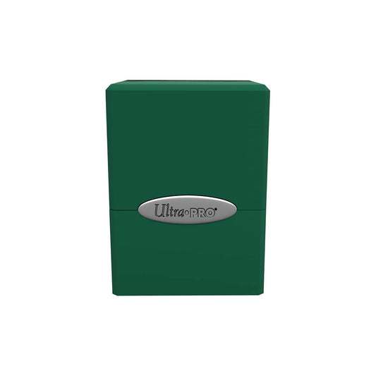 Ultra PRO Satin Cube Deck Box Forest Green front view, compact protection for 100+ cards.