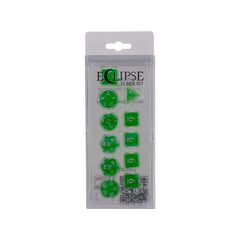 Ultra PRO Eclipse 11 dice set in lime green for immersive RPG sessions.