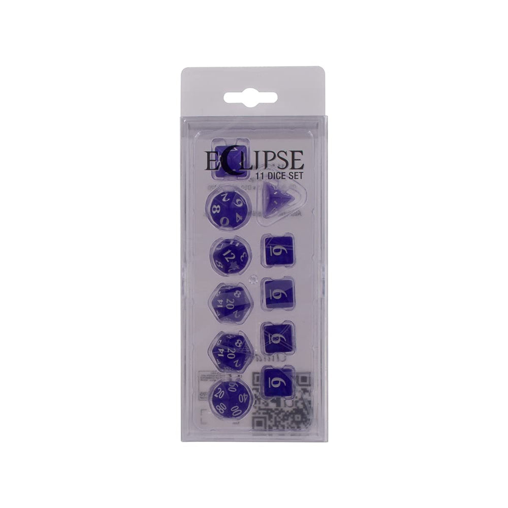 Ultra PRO Eclipse 11 dice set in royal purple with shimmering finish for vivid RPG sessions.