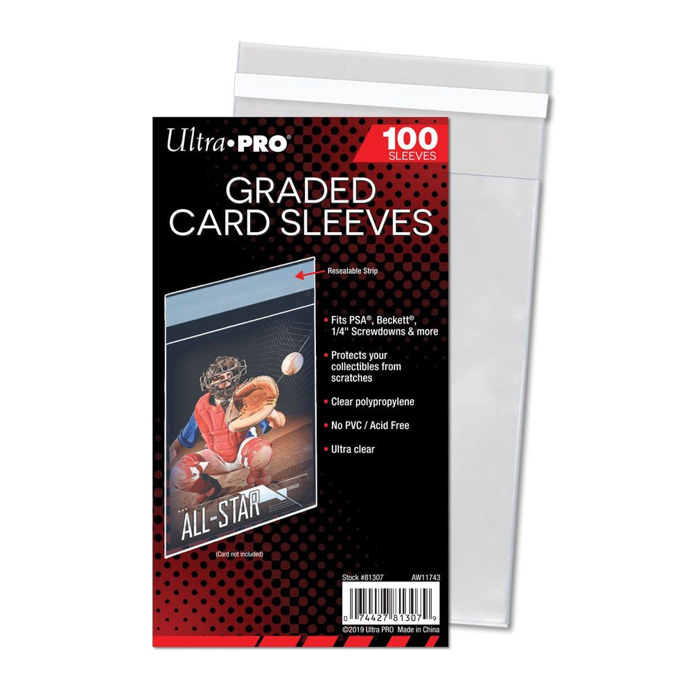 Ultra Pro graded card sleeve with resealable strip protects PSA and Beckett holders from dust.