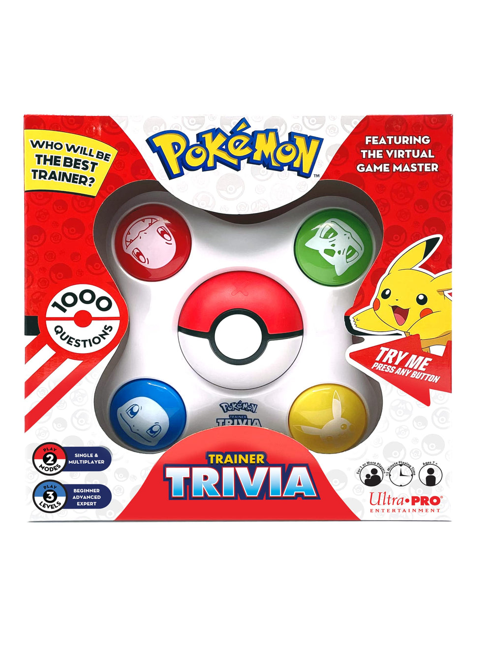Ultra Pro Pokemon Trainer Trivia Game Master guides players during family game night