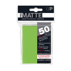 Ultra PRO Pro-Matte Lime Green deck protectors for standard cards; non-glare surface and archival-safe protection.