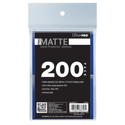 Ultra PRO PRO-Matte blue standard sleeve protecting standard-size cards and reducing glare.