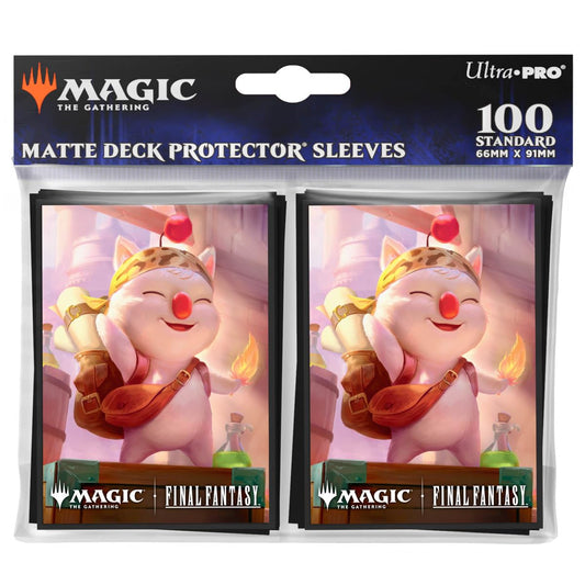 Ultra Pro Stiltzkin Moogle Merchant 100ct sleeves protect MTG cards with vivid Final Fantasy artwork.