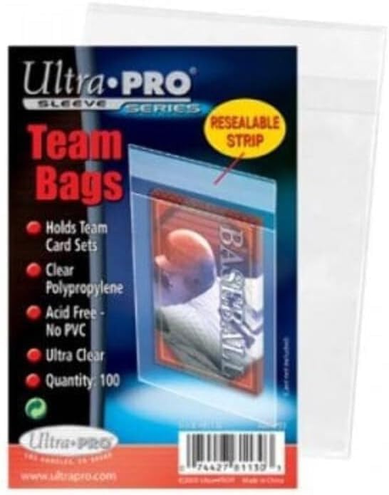 Ultra Pro Team Bags side view highlighting clear polypropylene and acid-free protection.