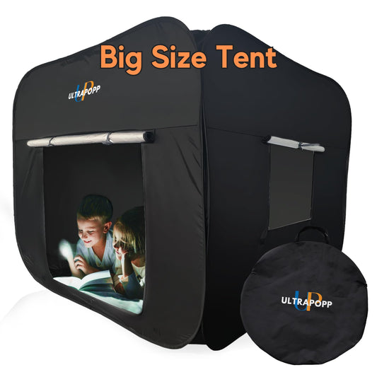 Ultrapopp pop-up sensory tent with dark interior creates a calming space for kids.