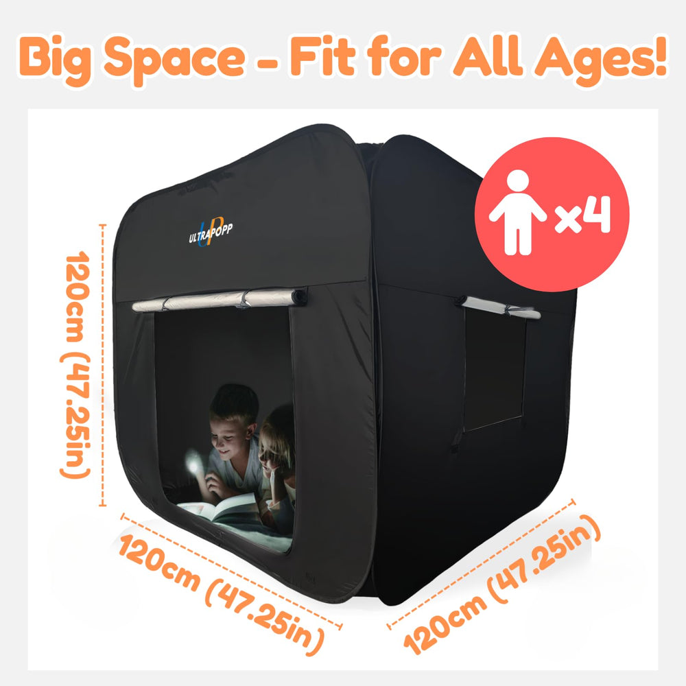 Ultrapopp sensory tent door and window roll-up for easy access and airflow.