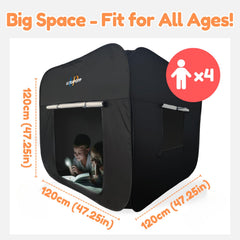 Ultrapopp sensory tent door and window roll-up for easy access and airflow.