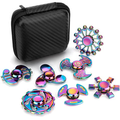 Umnodobn metal fidget spinner seven-pack on a desk for focus and stress relief