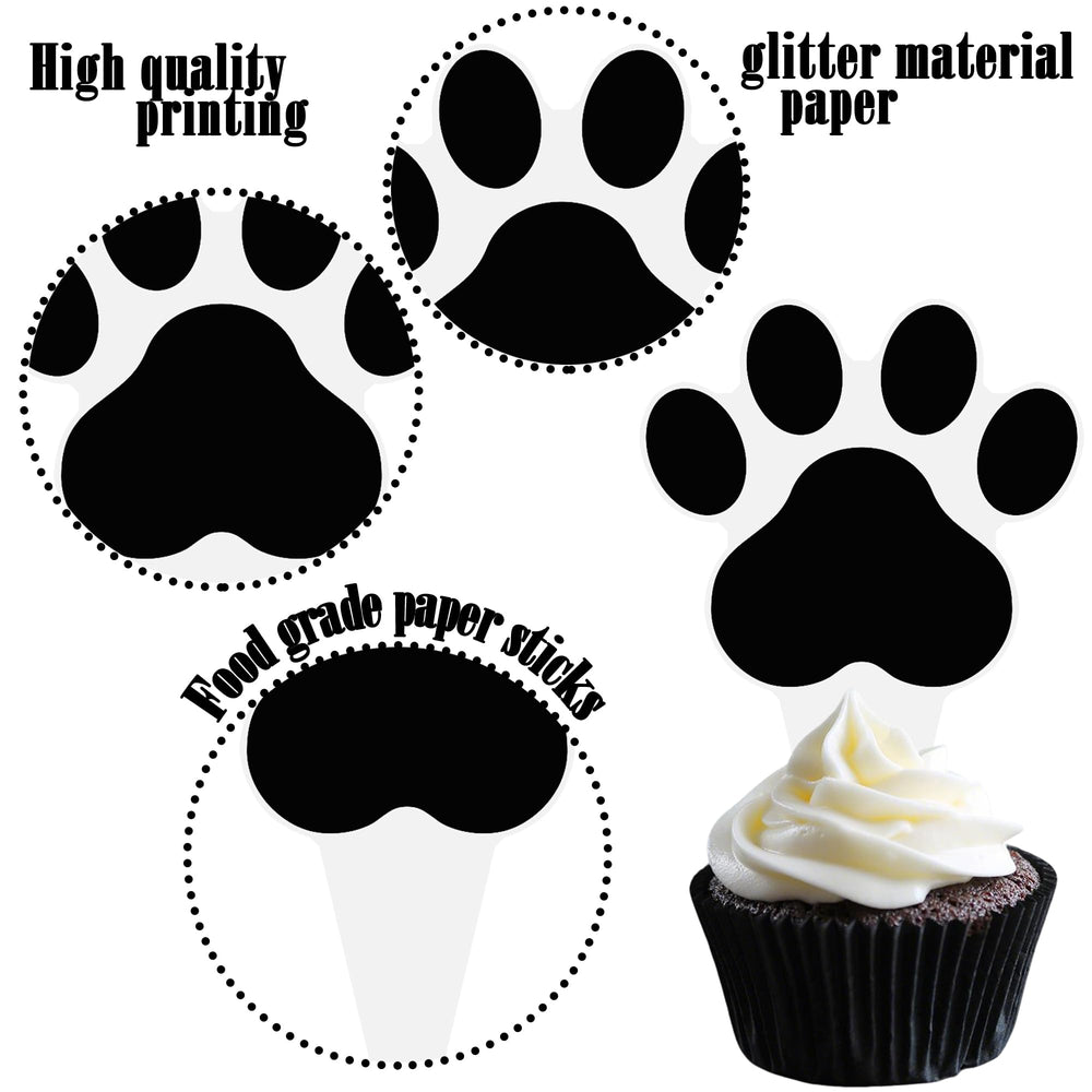Umoni black and white dog paw toppers ideal for cupcakes, muffins, and fruits.