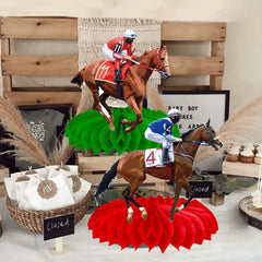 umoni equestrian party table scene with carved jockey cards and honeycomb bases