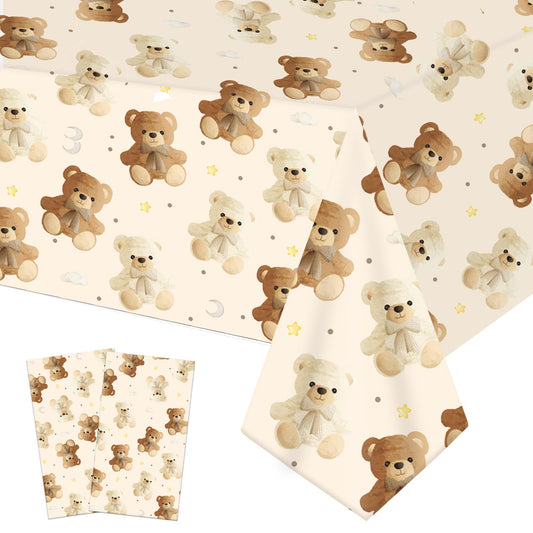 umoni teddy bear tablecloth 2pcs on cream background protects your party table