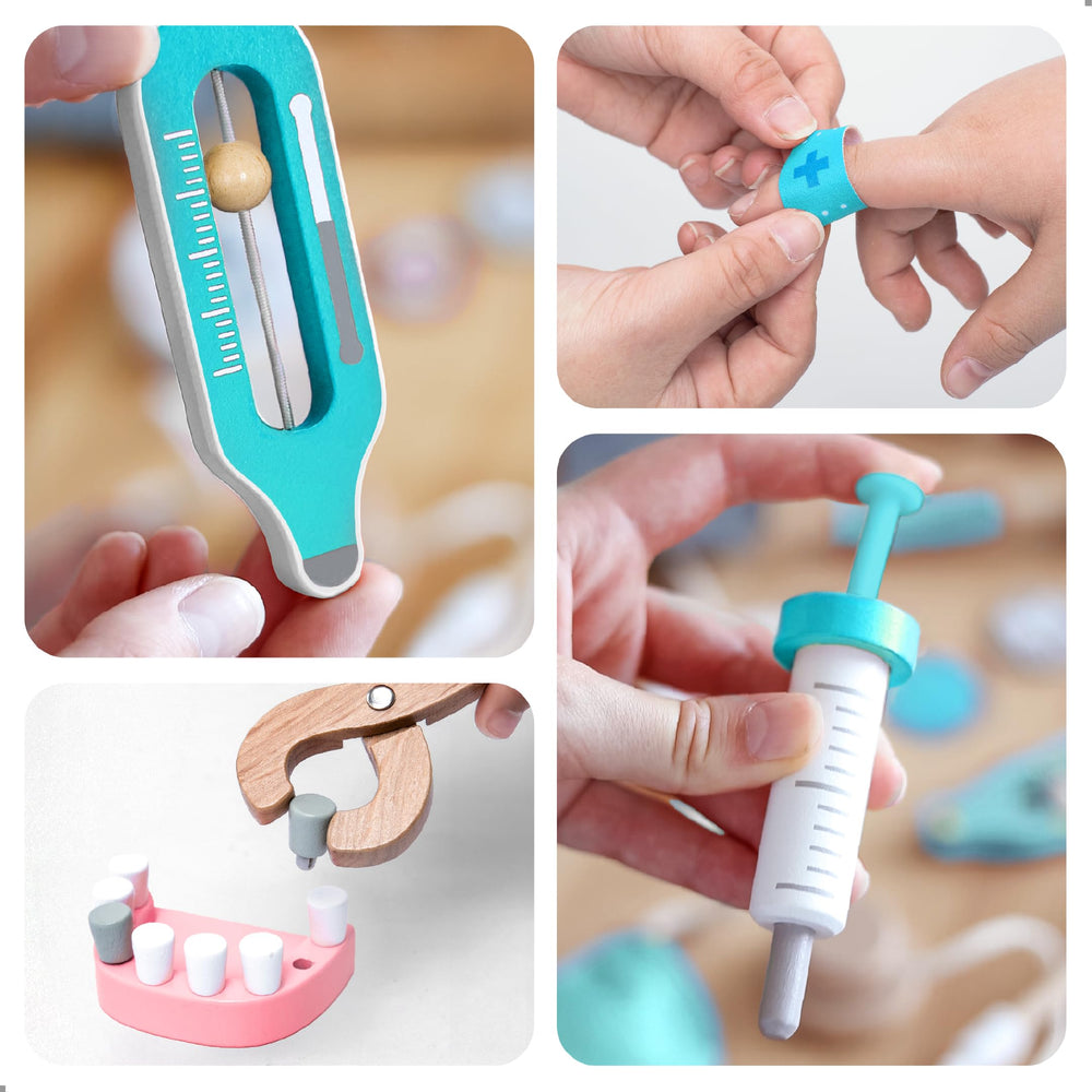 UMU Deluxe Wooden Doctor Play Set dental tools and toothbrush for caring smiles