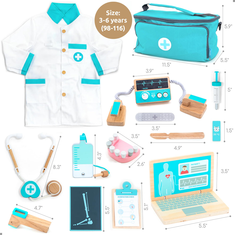 UMU Deluxe Wooden Doctor Play Set velcro bandages for quick pretend care