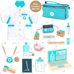 UMU Deluxe Wooden Doctor Play Set velcro bandages for quick pretend care