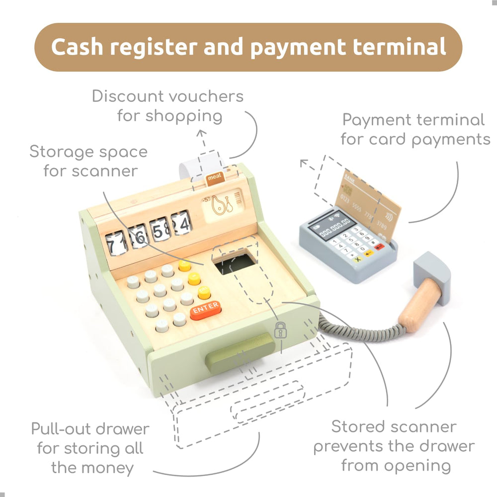 UMU wooden cash register play-money to practice counting