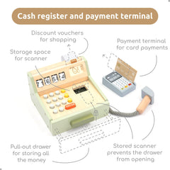 UMU wooden cash register play-money to practice counting