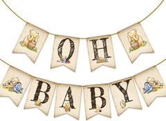 Unbala Winnie Oh Baby Banner setup highlights vibrant Winnie decor for baby showers.
