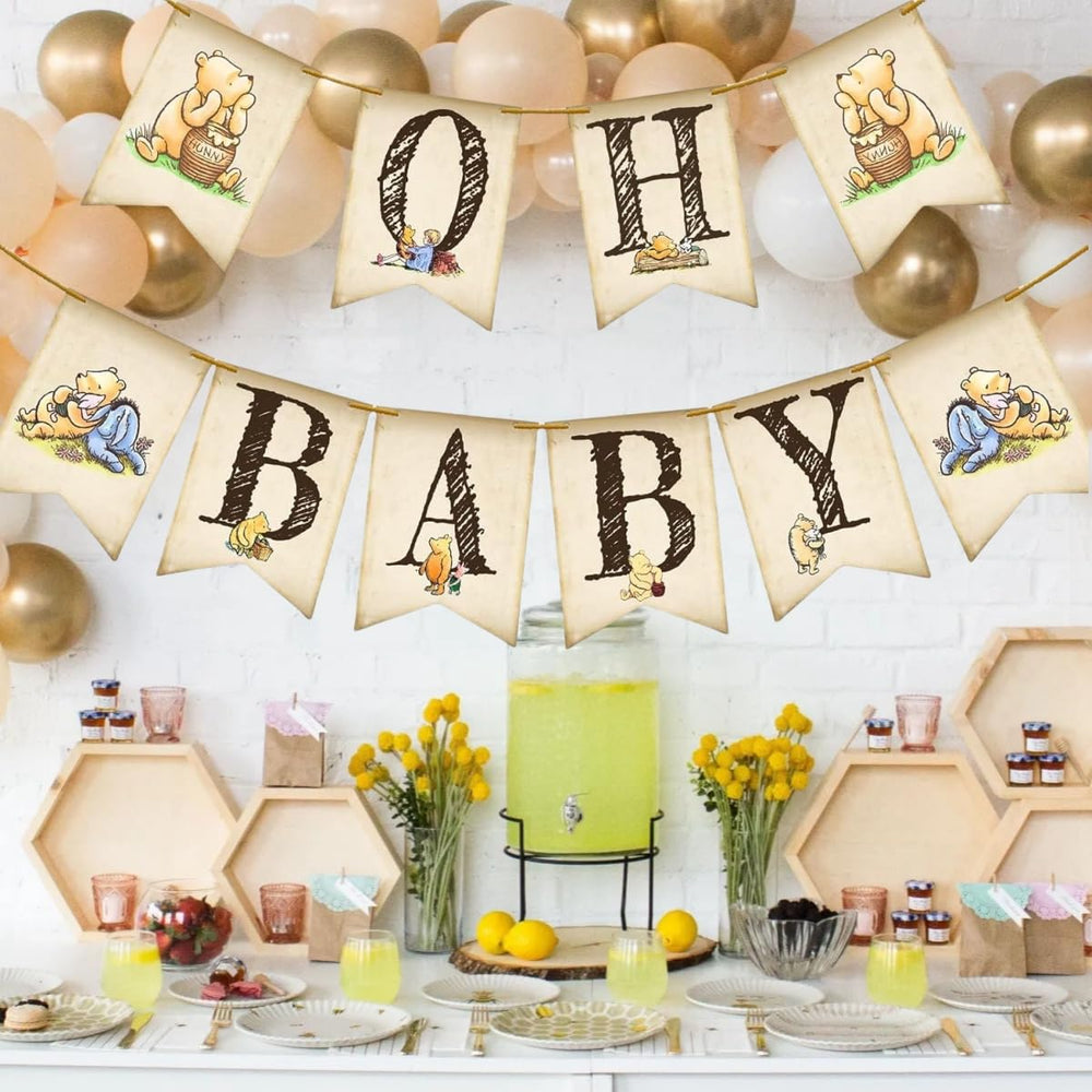 Unbala Winnie Oh Baby Banner size 5x7 demonstrates easy hanging during celebrations.