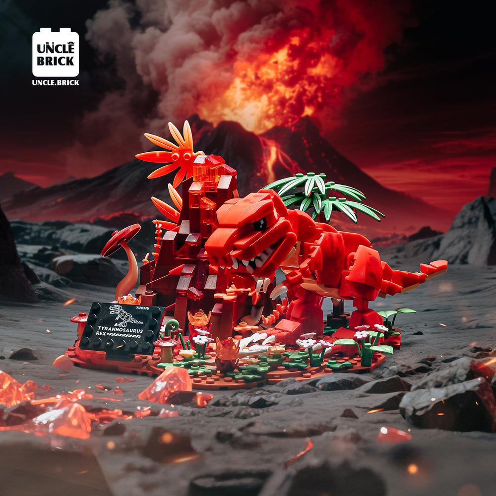 UNCLE BRICK Dinosaur World T-Rex figure adds a poseable centerpiece for dynamic storytelling.