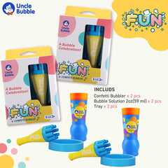 Toddler-friendly use of Uncle Bubble Mini Bubble Blower enables easy bubble play.