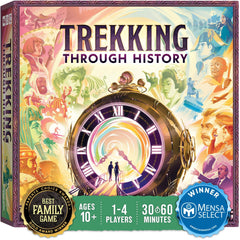 Underdog Games Trekking Through History box cover with vibrant art, ideal for family game night.