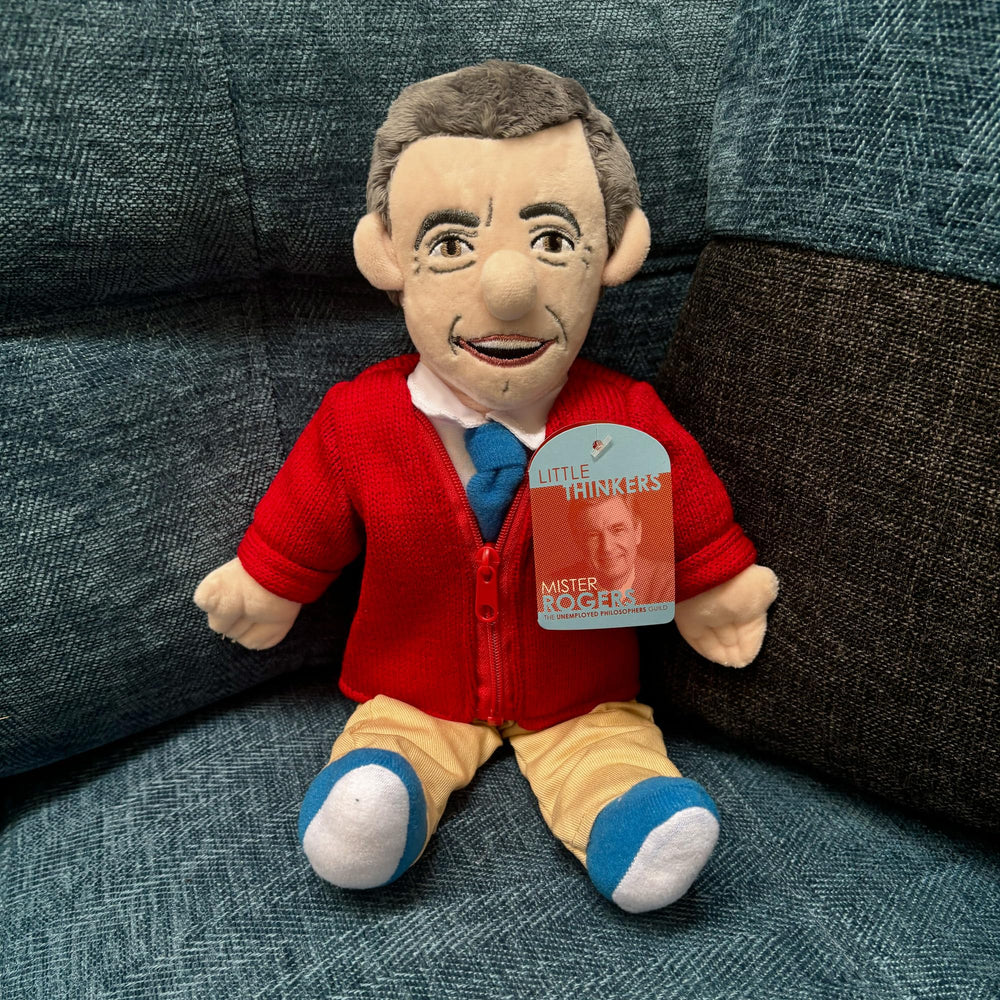The Unemployed Philosophers Guild Mister Rogers doll, officially licensed keepsake for fans.