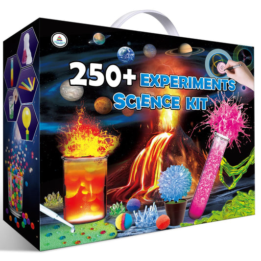 UNGLINGA 250+ science experiments kit cover, a complete learning toolkit for curious kids.