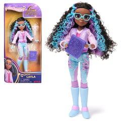 Unicorn Academy Layla with curly hair highlights ready for imaginative play.