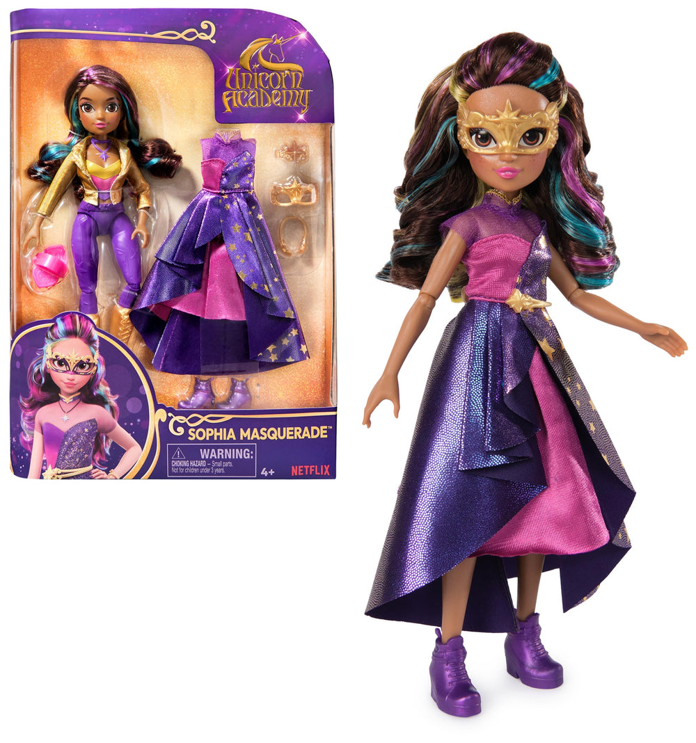 Unicorn Academy Sophia Masquerade ball doll in ball gown for imaginative play