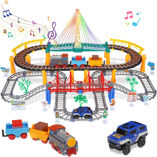 Unimoly electric train set front view boosts imaginative play with dual tracks