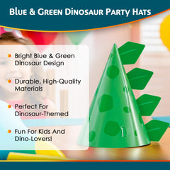 Unique dinosaur hats close-up showing dinosaur print details and colors