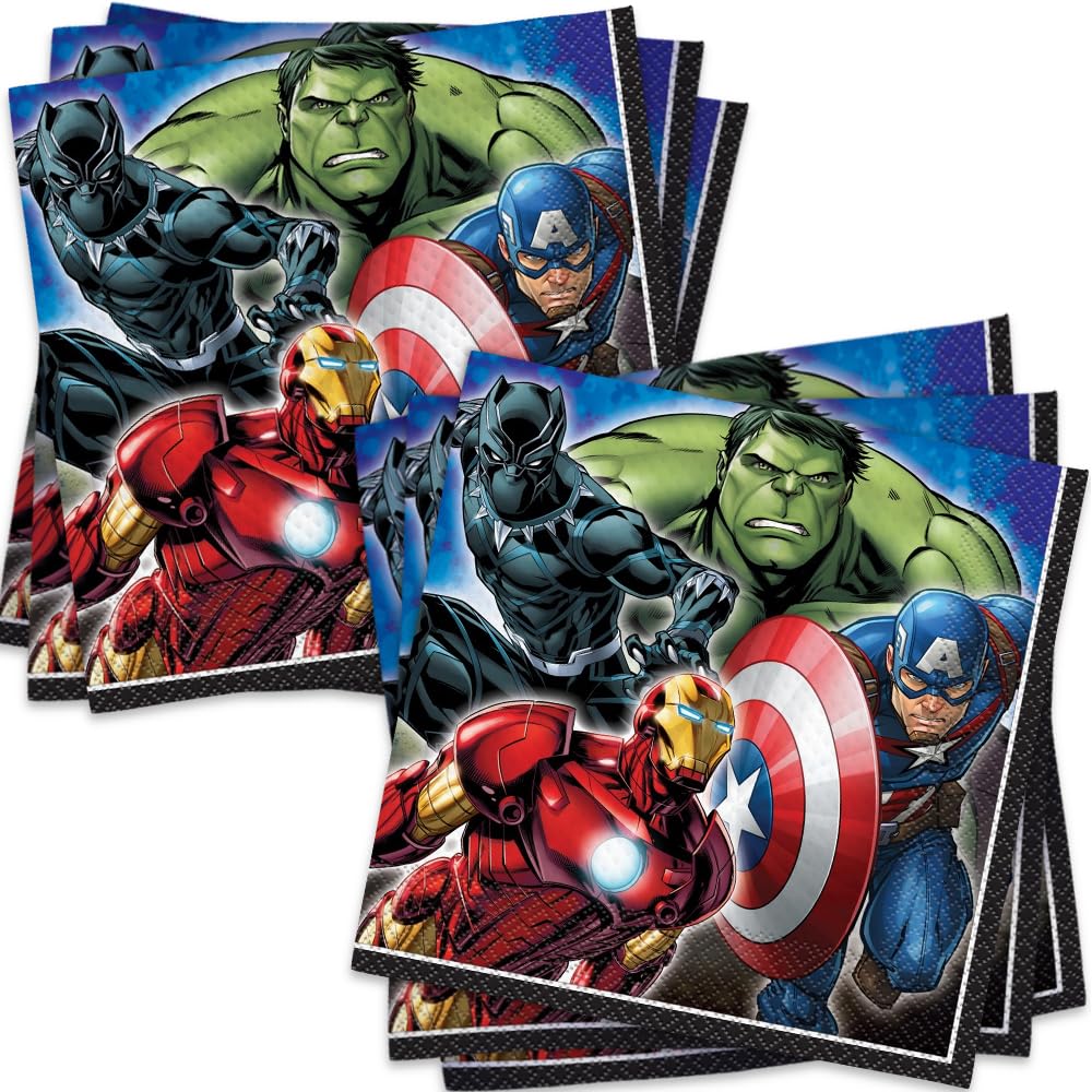 Unique Marvel Avengers luncheon napkins with action poses for easy cleanup at parties