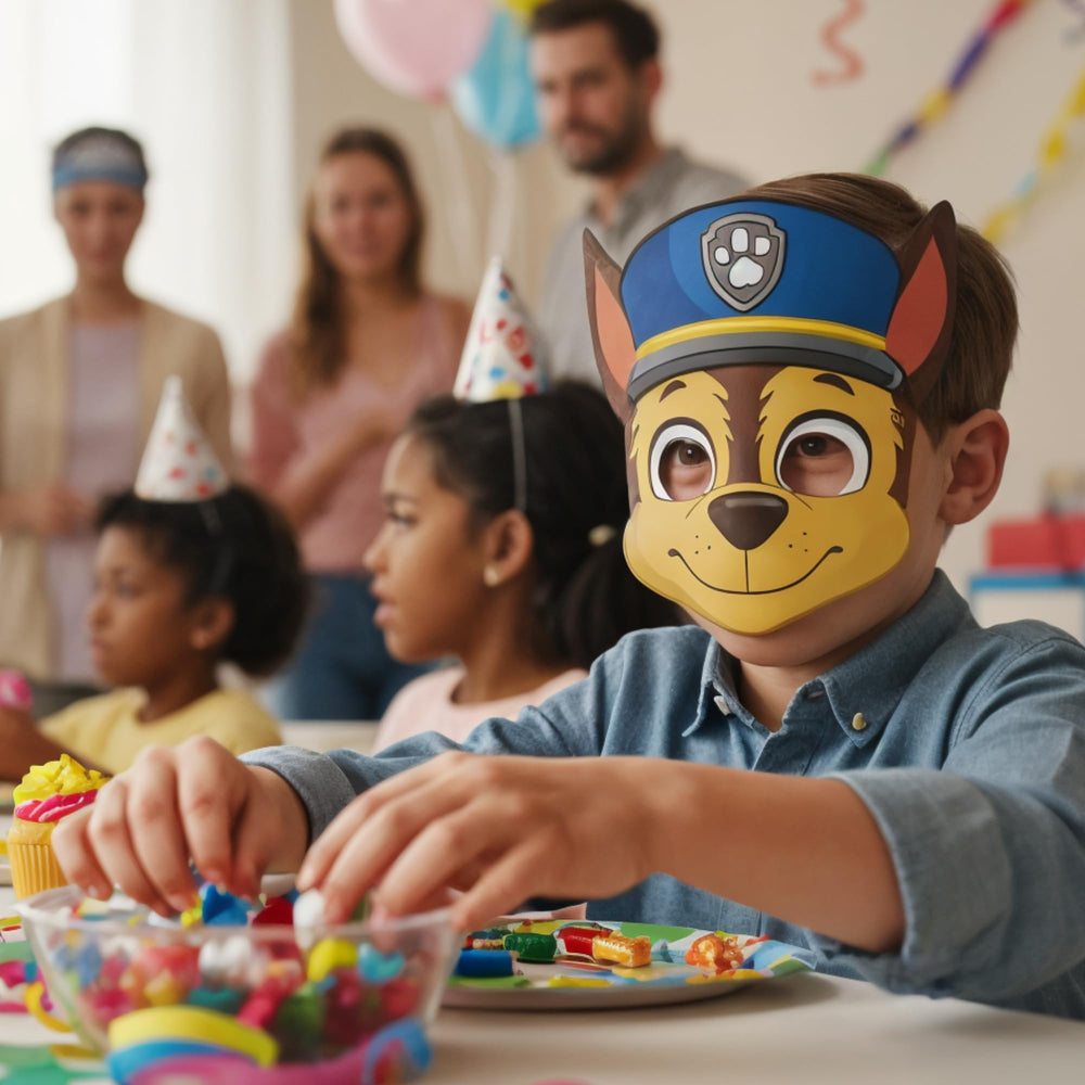 Unique Paw Patrol Rubble mask for versatile party favors.