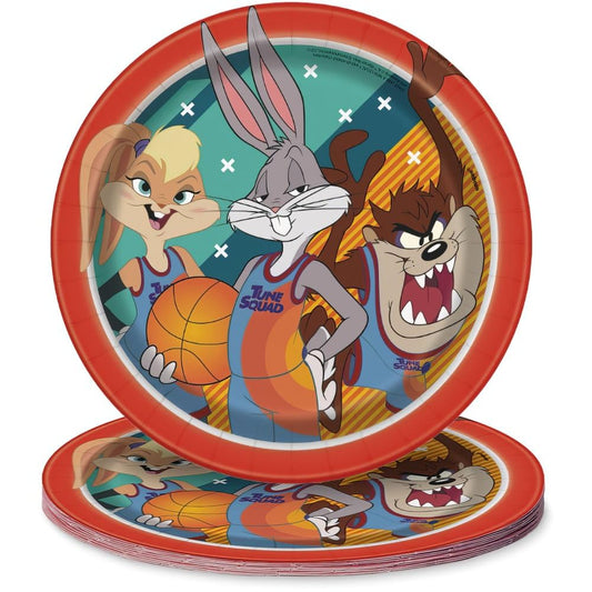 Unique Space Jam round dessert plateβvibrant 7-inch design ideal for quick party dessert service.