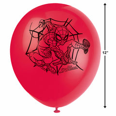 Spider-Man 12-inch latex balloons ideal for party decor and displays.