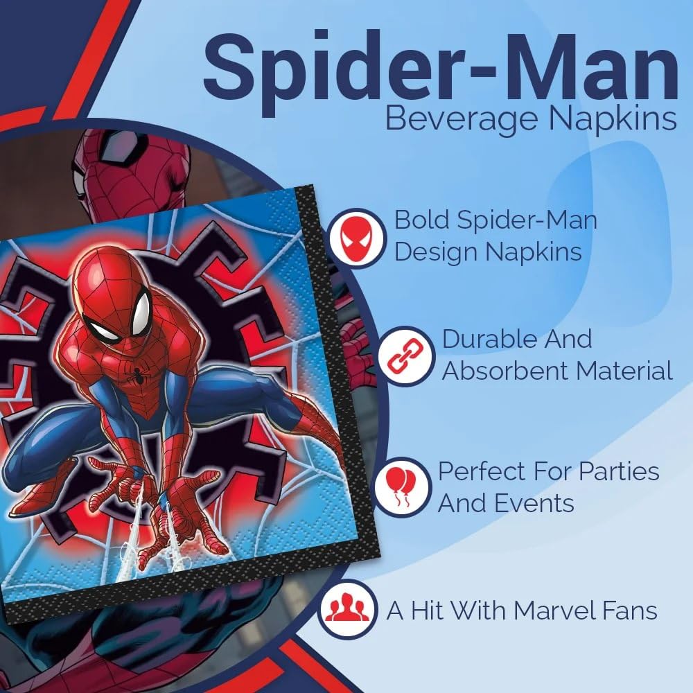 Unique Spider-Man napkins enhance party table setup and decor.